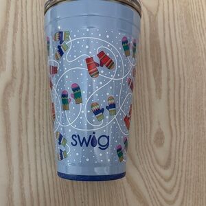 Swig Blue Tumbler with Colorful Mittens Design